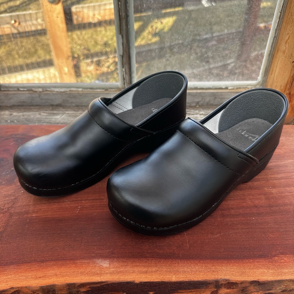 Dansko Black Leather Mules
